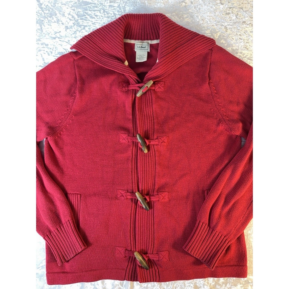 L.L.Bean Red Toggle Cardigan Sweater Womens Small Cotton Shawl Collar Cozy